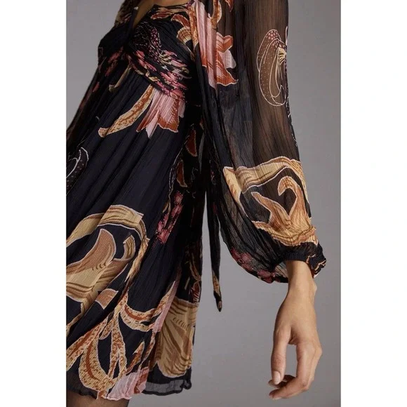 Anthropologie‎ Let Me Be Babydoll Dress Womens Petite Small PS Black Floral NWT - Picture 5 of 14